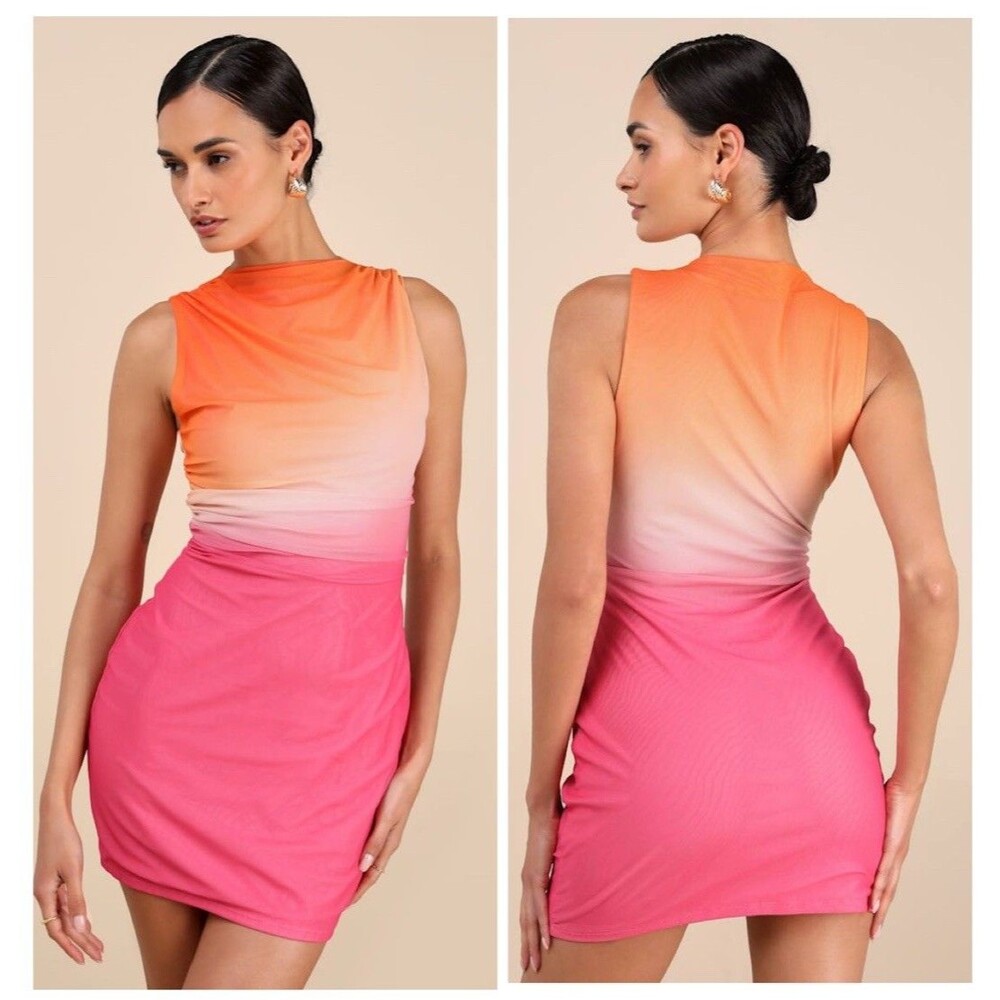 Lulu's Vibrant Orange and Pink Gradient Mini Dress